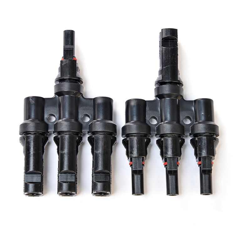 Hot Selling Waterproof Ip67 30a 1000v Dc 4mm2 T Branch Type 3ways 3 to 1 Pv Solar Cable Connector MC-4