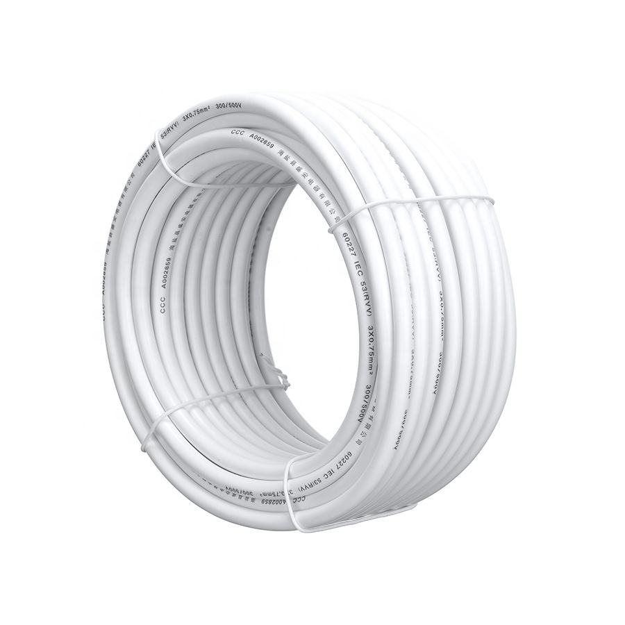Flexible Power Strip Cord PVC Insulation RVV 3 Core 3X0.75mm2 White Insulated Protection Electrical Power Cable