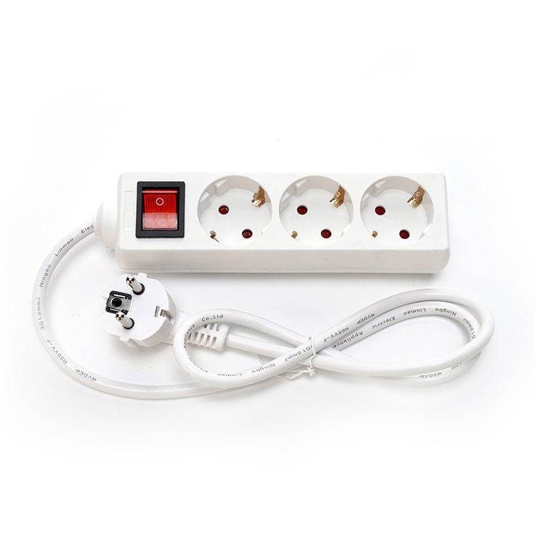 CE certificated EU standard 3 Way Extension Sockets Power strip with switch 3x1.5mm2 Cable 1 meter For Home Appliances