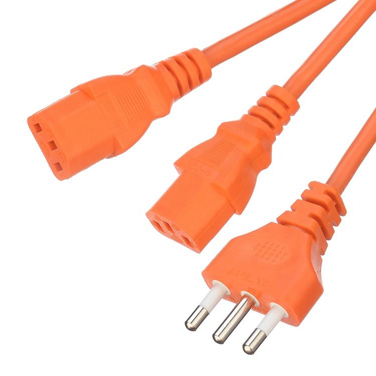 Top Quality Italy 3pin Plug to 2*C13 Female Y Splitter Power Cable , IMQ Certificated 3 Pin Plug to 2xC13 Extension Cord