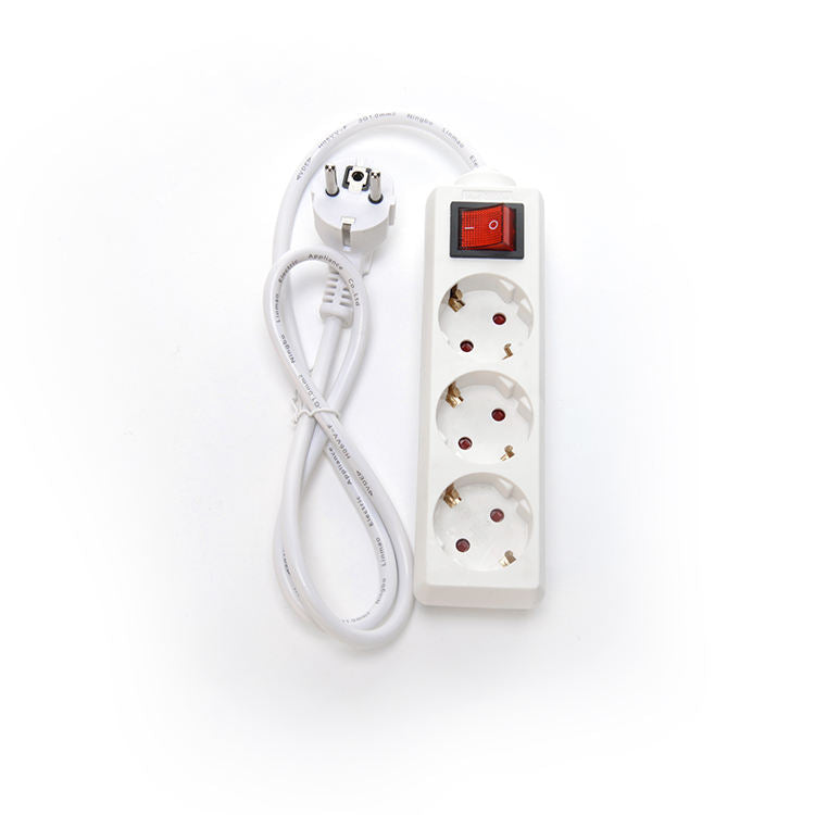CE certificated EU standard 3 Way Extension Sockets Power strip with switch 3x1.5mm2 Cable 1 meter For Home Appliances