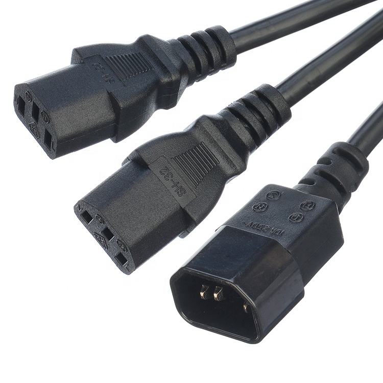 Hot Selling IEC 320 C14 Male Plug to 2XC13 Female Y Type Splitter Power Cord , C14 to 2 x C13 Extension Cord, 250V/10A